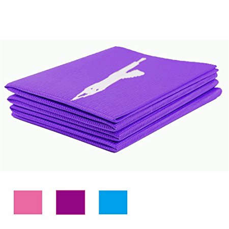 Folding Portable Non-slip Yoga Mat Exercise Mat for Travel, Free From Phthalates & Latex (Purple Mat 4mm) (4mm Purple Printed Mat)