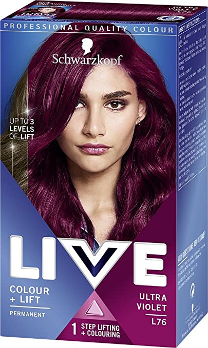 Schwarzkopf Live Colour   Lift Hair Dye, Permanent Colour with Vibrant Results – 3x L76 Ultra Violet