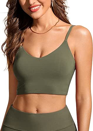 CRZ YOGA Women's Bikini Top V Neck Adjustable Spaghetti Straps Swimsuit Padded Athletic Bathing Suit Tops