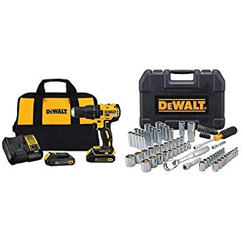 DEWALT DCD777C2 20V Max Lithium-Ion Brushless Compact Drill Driver with DWMT81531 84Pc Mechanics Tool Set