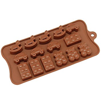 Freshware CB-614BR 15-Cavity Silicone Toy, Car, Block and Bear Chocolate, Candy and Gummy Mold