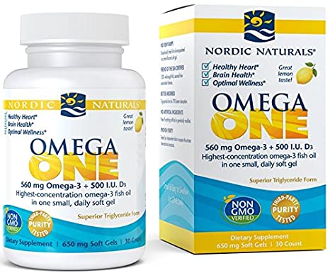 Nordic Naturals Omega ONE - Omega-3 Supports Heart and Brain Health*, Highest Concentration Omega-3 with 500 IU of Vitamin D3 in One Easy to Take Soft Gel, 30 Count