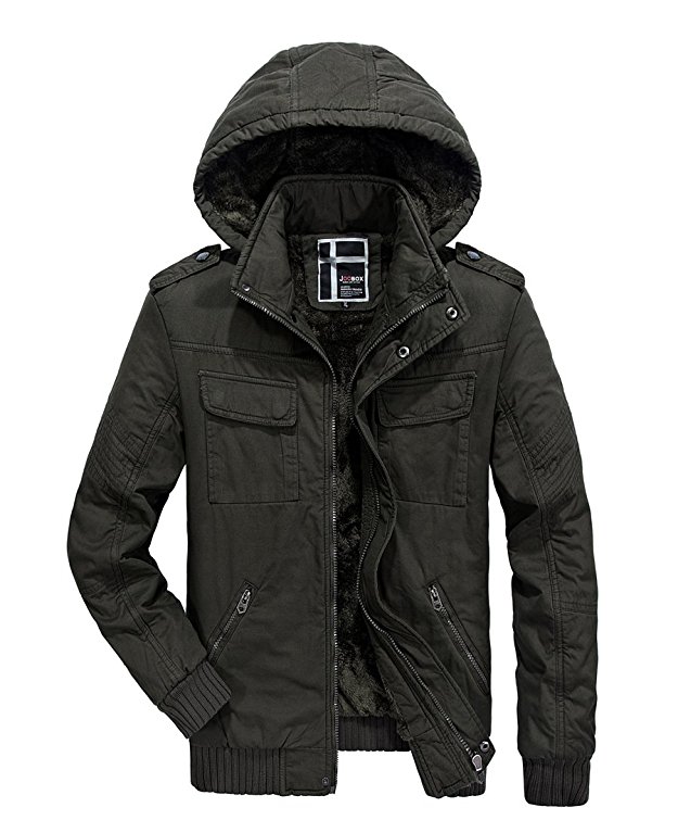 RongYue Men's Winter Thicken Coat Fleece Parka Jacket With Removable Hood