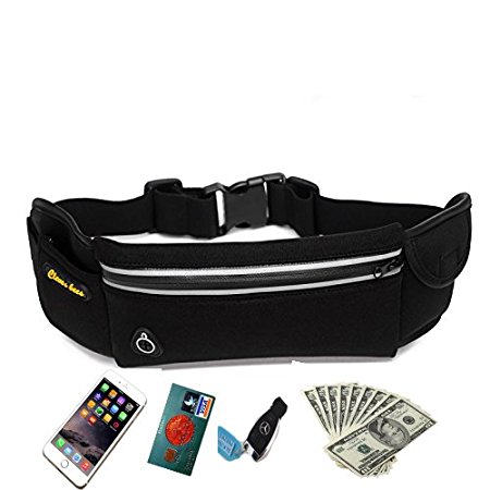 Running Belt, Clever Bees Running Waist Pack Running Bag for iPhone 6/6s Plus, Samsung Galaxy, Fitness, Cycling, Hiking, Walking, Adjustable Band for Men and Women(Black)