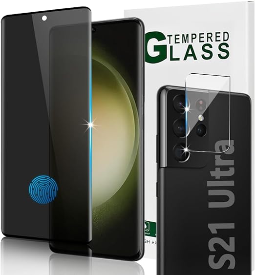 [1 1 Pack] Galaxy S21 Ultra Privacy Screen Protector with Camera Lens Protector, [3D Full Coverage] [Fingerprint Unlock Support] [Anti Spy] 9H Tempered Glass for Samsung Galaxy S21 Ultra Screen Saver (6.8 Inch)