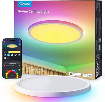 Govee RGBIC LED Ceiling Light, Smart Ceiling Light Fixture 30cm, 2400LM 2200-6500K Flush Mount Light Fixture with 16 Million DIY Colour, Ceiling Lights for Bedroom, Living Room, Corridor, Kitchen