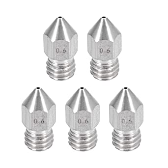 uxcell 5pcs 3D Printer Nozzle,Stainless Steel MK8 Nozzle 0.6mm,Extruder Print Head for 1.75mm Makerbot Creality CR-10 ANET A8 CR-10 M6 3D Printer