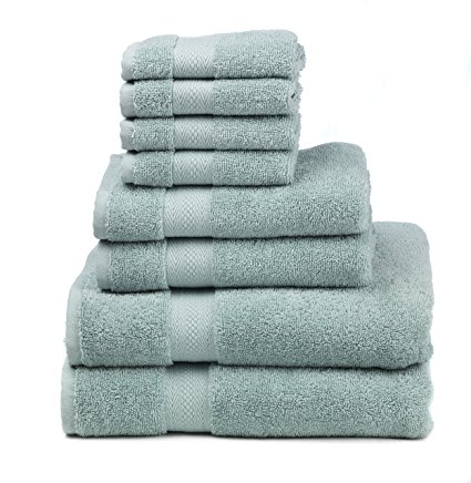 Premium 100% Cotton 8-Piece Towel Set (2 Bath Towels 30" X 52", 2 Hand Towels 16" X 28" and 4 Washcloths 12" X 12") - Natural, Soft and Ultra Absorbent (Duck Egg)