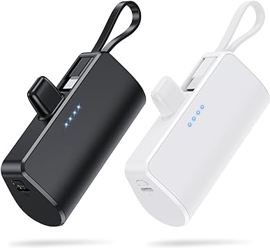 [2 Pack] Small Portable Charger 5200 mAh for iPhone,PD 3.0A Power Bank with Built-in Cable,USB C Mini Battery Pack Compatible with iPhone 15/15 plus/15 Pro/15 Pro Max/14/13/12/11/8 Android Phone etc