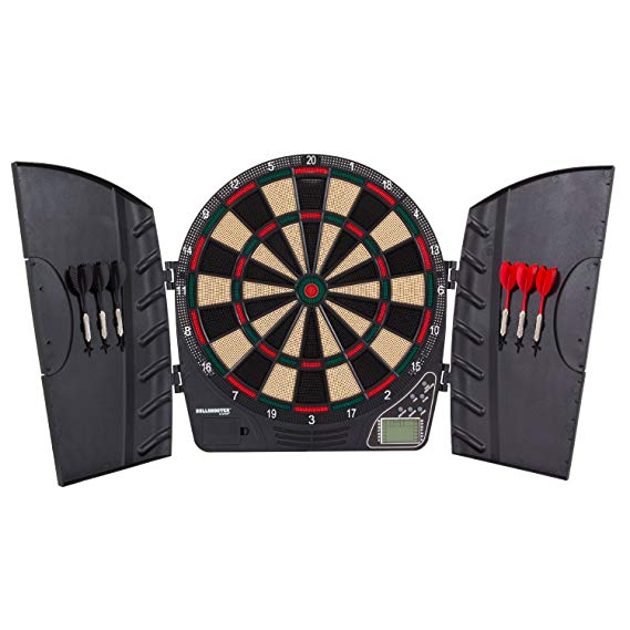 Bullshooter Reactor Electronic Dartboard and Cabinet with LCD display, Cricket Scoring Displays, 8-Player Scoring, and More