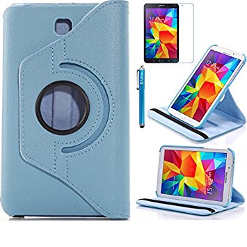 AiSMei Tab 4 8.0 Case, Rotating Stand Case For Samsung Galaxy Tab 4 8.0 SM-T330NU SM-T331, SM-T337 8-Inch Tablet PC, 8inch PU Leather Case   Bonus Stylus   Screen Protector - Light Blue