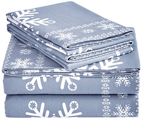 Pinzon 170 Gram Velvet Flannel Sheet Set – Twin, Snowflake Dusty Blue