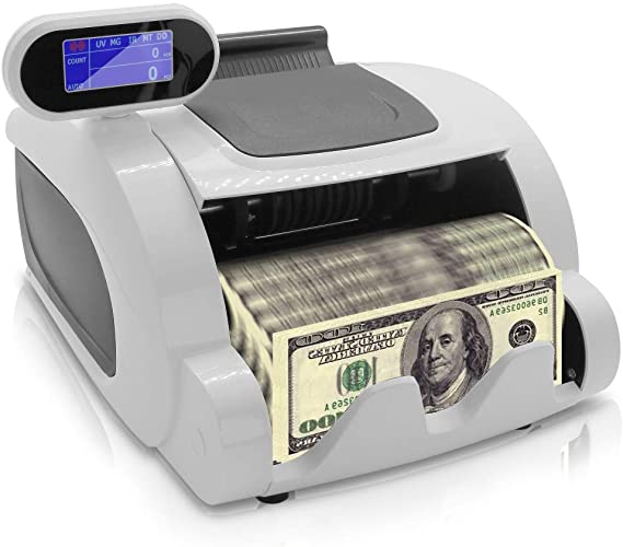 Money Counter with Counterfeit Detector - Automatic Digital Bill Counter, Cash Counting Machine w/Top Loader, Swivel LCD Display, Counts U.S Canadian Dollar, Euro and Pound Banknote - Pyle PRMC100.5