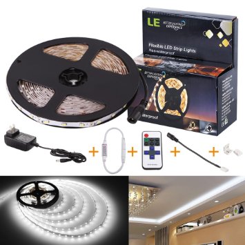 LE 12V Flexible LED Strip Lights Kit LED Tape Daylight White 300 Units 3528 LEDs Non Waterproof Light Strips Pack of 164ft5m All Accessories Included