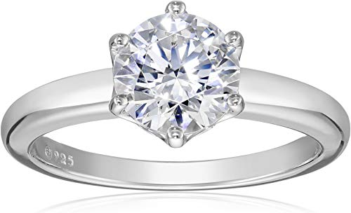 Platinum or Gold Plated Sterling Silver Round cut Solitaire ring made with Swarovski Zirconia