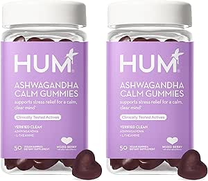 HUM Ashwagandha Calm- L-Theanine & Ashwagandha for Daily Relaxation & Mood Support - Mixed Berry Flavor (100 Vegan Gummies)…