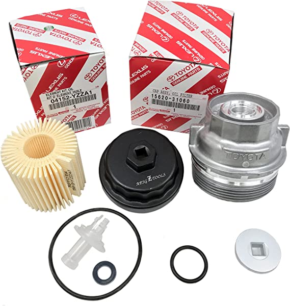 Genuine 04152-YZZA1 oil filter with Genuine 15620-31060 Oil Filter Housing Cap and 15643-31050 Cap Plug includes APSG Wrench and crush washer.