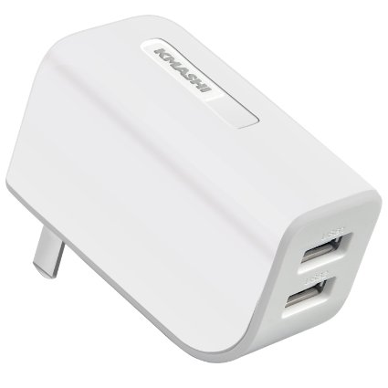 KMASHI 33A Dual USB Wall Charger USB Travel Charger Power Adapter with Foldable Plug for iPhone iPad Samsung and More White