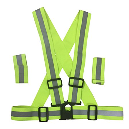 Reflective Vest and Wristbands Fully Adjustable High Elastic Visibility 656 feet