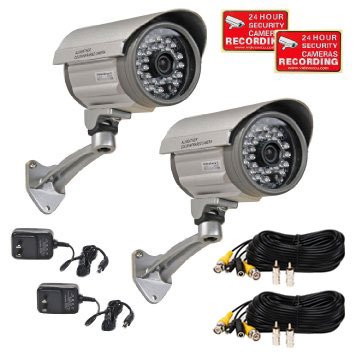VideoSecu 2 of Outdoor Day Night Vision Infrared Bullet Security Cameras Built-in SONY CCD Wide Angle Lens for CCTV DVR Home Surveillance System with Power Supplies and Extension Cables IRX36S A12