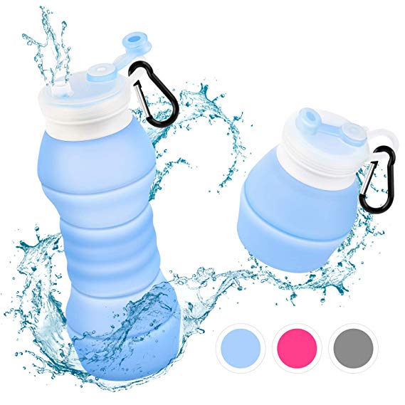 ddLUCK Collapsible Silicone Water Bottle - 550 ML/18.6 OZ,BPA Free FDA Approved Portable Reusable Leak Proof Sports & Travel Water Bottles for Gym, Hiking, Cycling, Yoga, Climbing