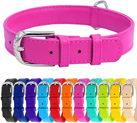 WAUDOG Soft Leather Dog Collar - Dog Collars for Small Medium Large Dogs Puppy - Red Blue Pink Purple Green Black - Handmade with Real Genuine Leather - Glamour Plus