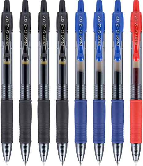 Pilot G2 Premium Refillable And Retractable Gel Ink Pens, Fine Point (0.7mm), 3 Colors, 8 Count (16600)