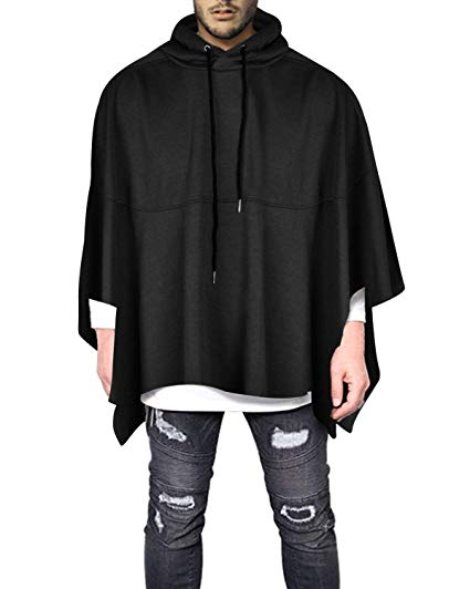 Demetory Men's Oversized Batwing Sleeves Hooded Poncho Cape