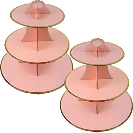 3-Tier Cardboard Cupcake Stand/Tower 2-Set (Pink)