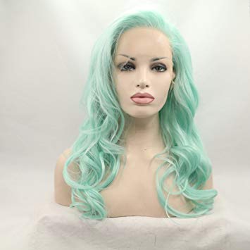 Lucyhairwig Glueless High Temperature Heat Resistant Fiber Hair Long Wavy Mint Green Synthetic Lace Front Wig for Drag Queen