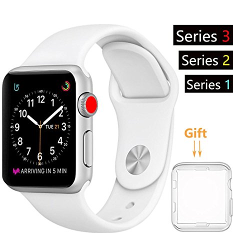 42mm Watch Band, Acytime Durable Soft Silicone Replacement iWatch Band Sport Style Wrist Strap for Apple Watch Band Series 3 Series 2 Series 1 Sport, Edition 42mm (42mm-White)