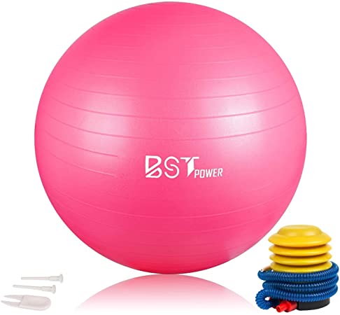 Fourheart Exercise Ball,Anti-Burst Slip-Resistant Extra Thick Balance Stability Yoga Ball(45-85cm),Supports 2000lbs with Quick Foot Pump,Perfect for Home Gym Core Strength Yoga Fitness (Pink, 45cm)