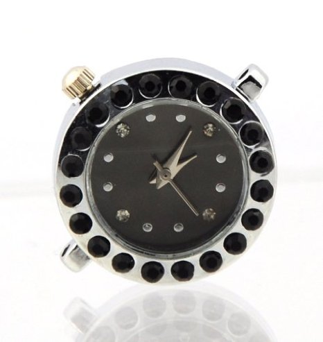 Black Stainless Steel Quartz Watch Faces with Colour Diamante Craft DIY for Shamballa Bracelets