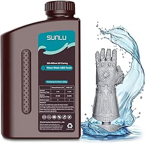 SUNLU 1000g Water-Wash ABS Resin, Combines Features of ABSLIKE Resin & Water Washable Resin, Non Brittle, High Precision, Low Shrinkage, Fast Curing 3D Resin for LCD DLP SLA 3D Printers, 1KG Grey