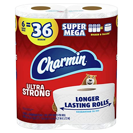 Charmin Ultra Strong Toilet Paper, 6 Super Mega Rolls = 36 Regular Rolls