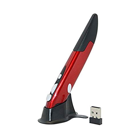 Wireless Pen Mouse Lychee 2.4GHZ USB Wireless Optical Pen Mouse 500/1000 DPI Adjustable Handwriting Mini Mice for PC Laptop Notebook Computer Mac (Red)