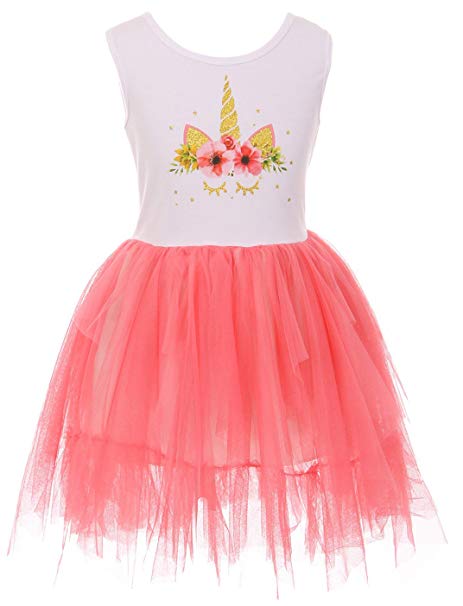 Little Girls Sleeveless Unicorn Tutu Tulle Birthday Party Flower Girl Dress 2T-8