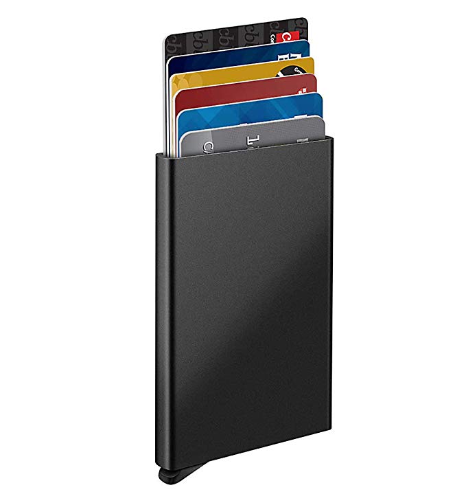 SEPAL Aluminum Slim Pop Up Eject RFID Blocking Debit Credit Card Holder Case Black