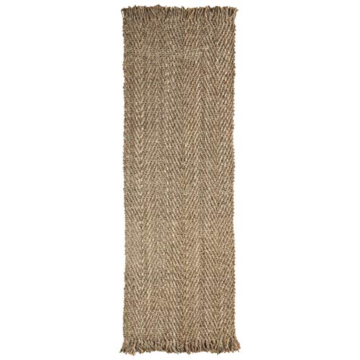 Superior Fringed Bohemian Jute Runner Rug, 2' 6" x 12', Natural