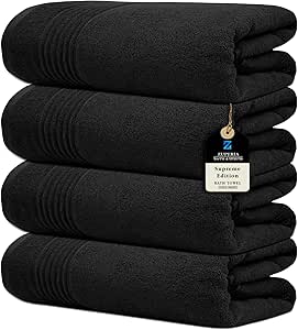 Supreme Edition Bath Towels 700 GSM - 30 x 60 Inches, 100% Cotton Large Bathroom Shower Towels - Highly Absorbent for The Ultimate Experience (4 Pack, Black)