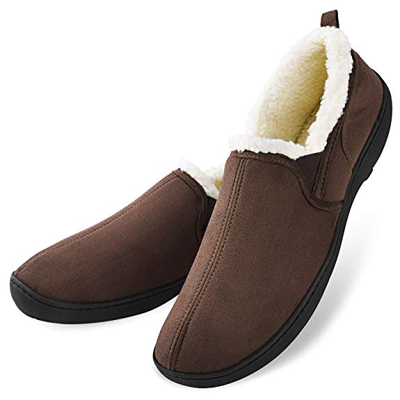 Men’s Moccasin Slippers House Shoes Clogs Micro Suede Memory Foam Wool-Like Plush Fleece Lined Anti-Skid Home Indoor/Outdoor Footwear