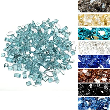 Skyflame 10-Pound Fire Glass for Fireplace Fire Pit and Landscaping, 1/4-Inch Aqua Blue Reflective