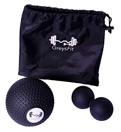 GreysFit Peanut Ball & 5 inch Massage Ball Set - Foam Roller Myofascial Release Balls - Deep Tissue Massager & Mobility Kit - Ideal for Self Massaging & Trigger Point Therapy in Back, Neck & Shoulders
