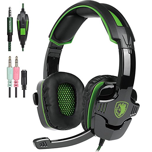 SADES PS4 Gaming Headphone SA930 3.5MM Stereo Surround Lightweight Gaming Headset with Microphone Volume Control for PC/MAC/PS4/Smartphone/Tablets (Black Green)