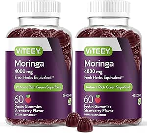 Moringa Gummies for Adults & Teens - Moringa Leaf Extract 4000mg - Immune Support, Energy Booster, Better Mood Support - Chewable Green Superfood - Vegan, Gelatin Free - Strawberry Flavored Gummy