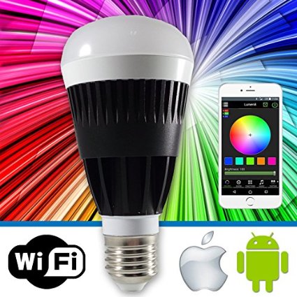 Lumen8 Wi-Fi 10W Multi-Colored Smart LED Light Bulb Smartphone Controlled Dimmable - Works with iPhone Android Phone and Tablets WF10WB