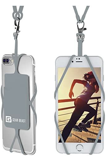Gear Beast Universal Cell Phone Lanyard Compatible with iPhone, Galaxy & Most Smartphones Includes Phone Case Holder with Card Pocket, Silicone Neck Strap