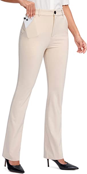 Rammus Womens Yoga Dress Pants with Zipper Pocket Stretch Work Pants for Women Straight Leg Slacks for Office Business Casual