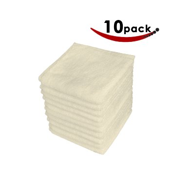 Washcloths-Hand-Face Towels -10 Pack-600-GSM, 100% Cotton, Yellow-Cream Color, Extra Soft Low Twist Ring Spun Yarn Cotton Washcloths, Highly Absorbent - by Pacific Linens (Cream)