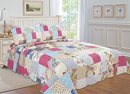 All for You 3-piece Reversible Bedspread/ Coverlet / Quilt Set- OverSize-Real patchwork (king)